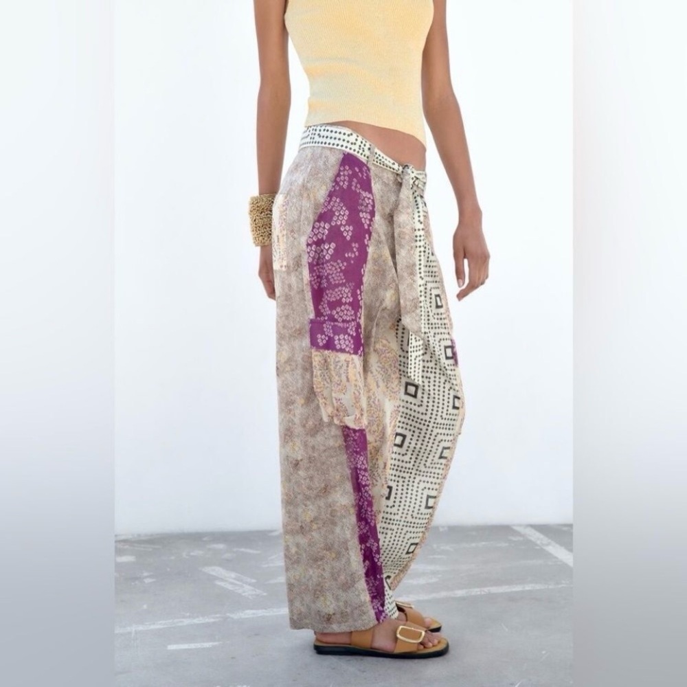 Zara Patchwork Cotton Boho Lagenlook Multicolor Light Breezy Festival Trousers